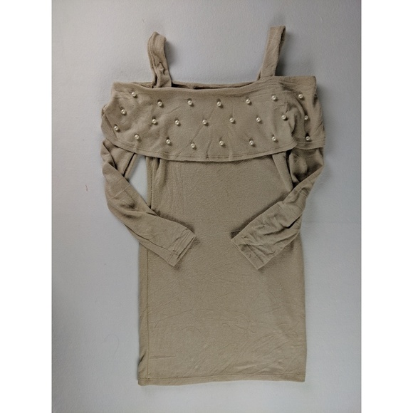 Pearl Detail Off Shoulder Brushed Hacci Dress - Picture 5 of 5